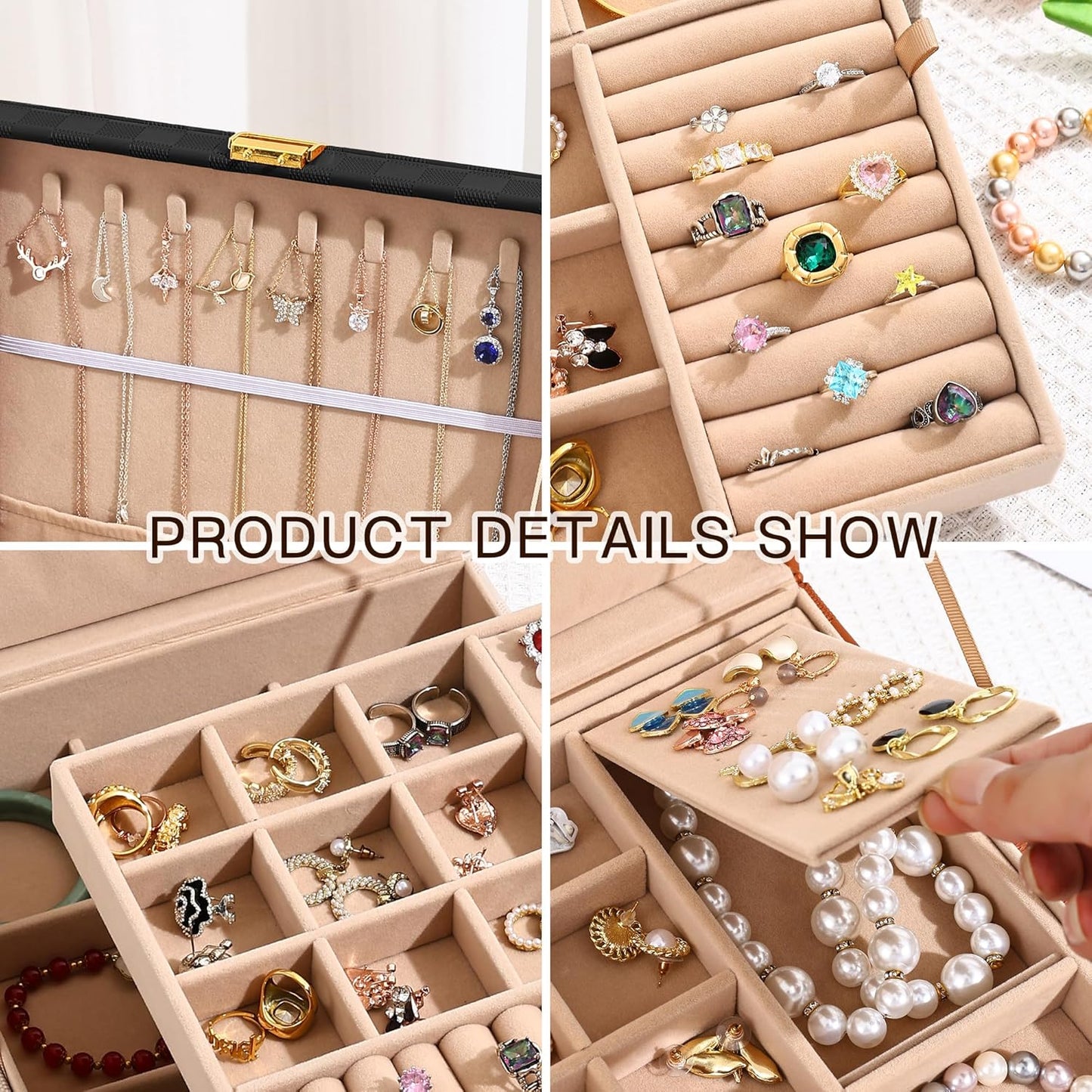 Jewelry Organizer Box, Jewelry Box Organizers for Women Girls, 2 Layers Large Leather Jewels Storage Case for Earring, Rings, Necklaces, Bracelets, Big and Small Jewellery, Watch, Ideal Gift (Brwon)