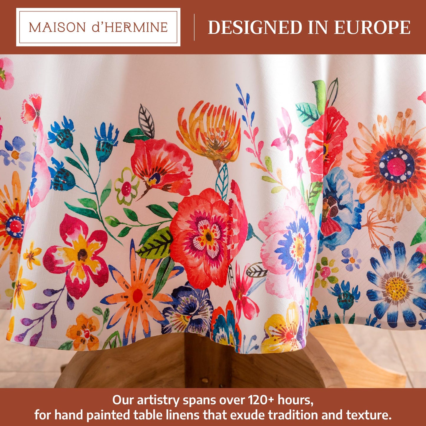 Maison d' Hermine Table Cloth Round Table 100% Cotton 69 Round Inches Tablecloth Reusable Decorative for Dining Kitchen Farmhouse Home Gifts for Mothers Day Spring Summer- Happy Florals -High Summer