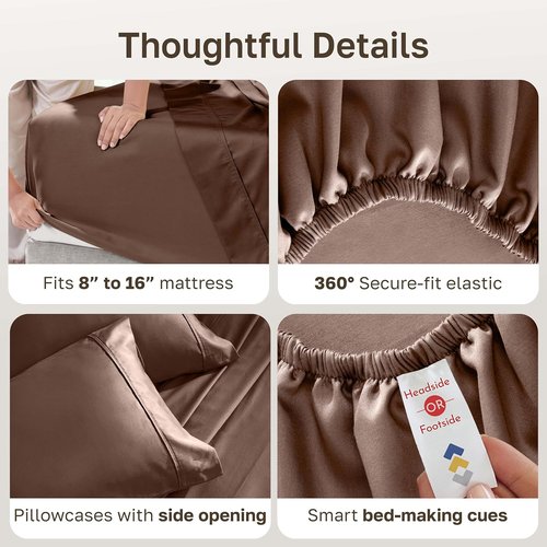 California Design Den King Size Bed Sheet Set - 100% Cotton, 400 Thread Count, Silky Smooth Sateen in Espresso Brown