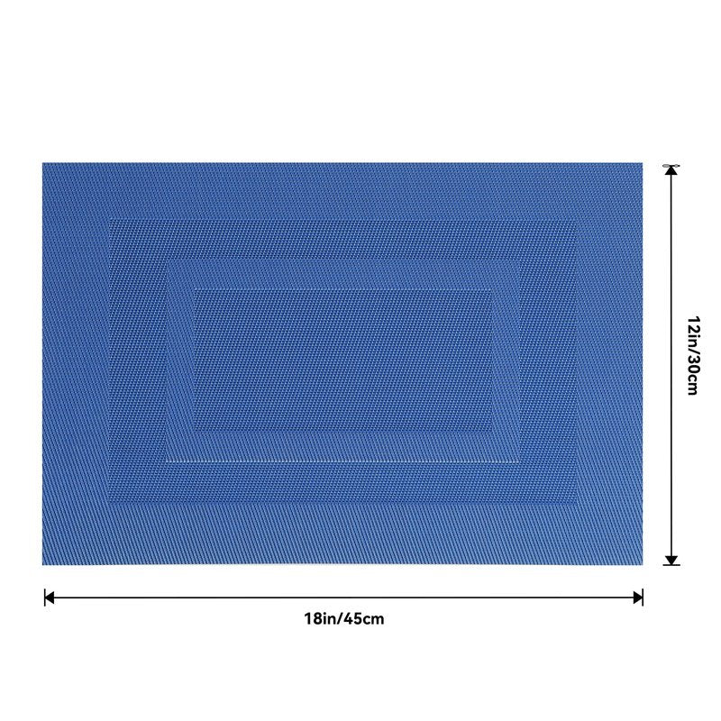 Leetaltree Blue Frame Placemats Set of 6 - Heat Resistant Non-Slip Place mats for Dining Table, Washable Durable PVC Vinyl Woven Table Mats(Blue Frame, 6)