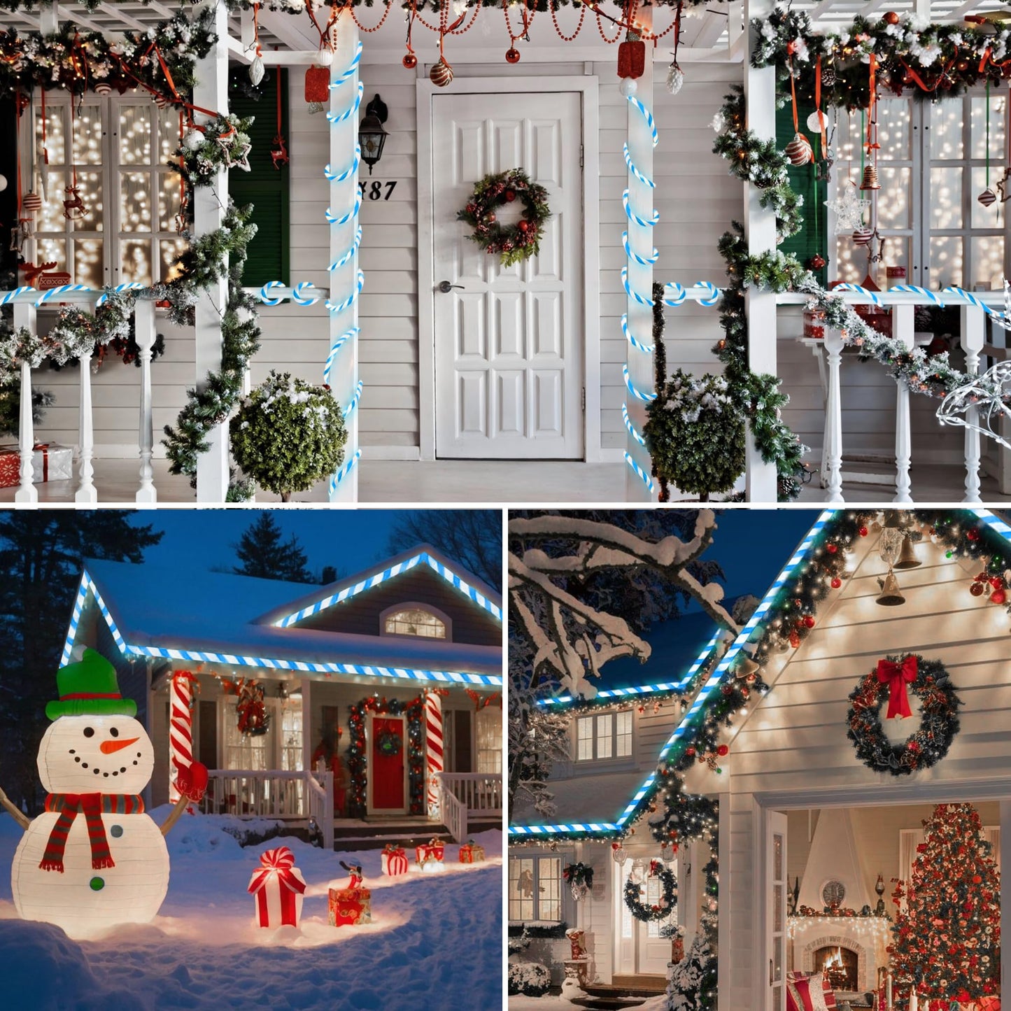 Jnaurb Christmas Candy Cane Lights, 66ft 480 LED Connectable Flexible White & Blue Candy Cane Rope Lights for Outside, 8 Modes Waterproof LED Christmas Light for Garden Patio Tree Holiday Party Decor