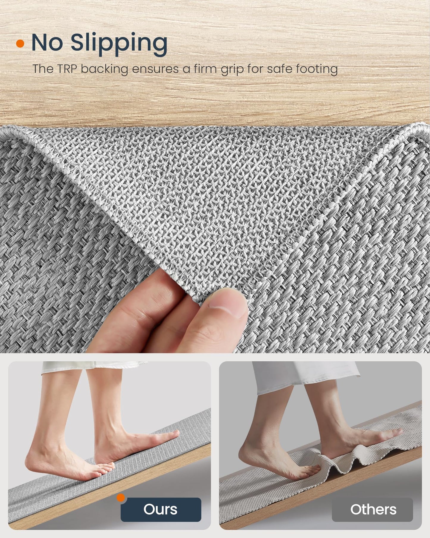 SONGMICS HOME Runner Rug 2.5x8 ft, Washable Area Rug for Living Room, Non-Slip Carpet, Faux Jute Rug, Home Decor, for Bedroom, Kitchen, Entryway, Dining Room, Dove Gray UTAR093G01