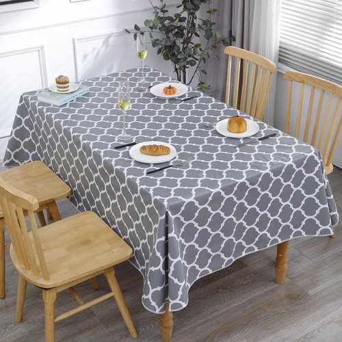 Heavy Duty Vinyl Tablecloth with Flannel Backing Waterproof Oil-Proof Plastic Table Cloth Stain-Resistant Wipeable Rectangle or Square Table Cover for Indoor and Outdoor (Quatrefoil,54x54 Inch)