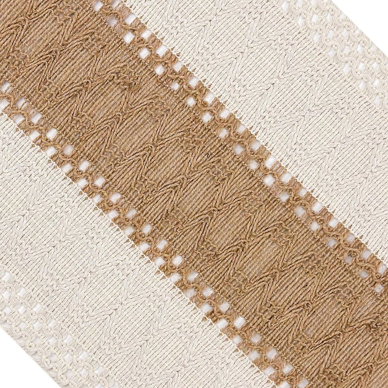 Vanzard Boho Table Runner for Spring Home Decor with Tassels 72 Inches, Farmhouse Rustic Cream & Brown Table Runners for Bohemian Kitchen Summer Dining Table(12x72in, Fringe Included)