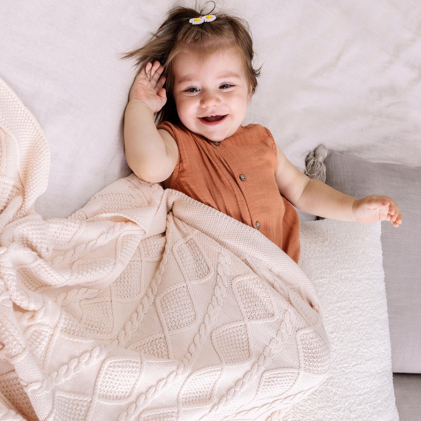 Do What You Love – Knit Baby Blanket for Girls and Boys, Soft Cozy Organic Cotton, Receiving Swaddle Crib Stroller Quilt Blanket for Baby Gift Registry for Newborns, Infants, Toddlers (Cream)