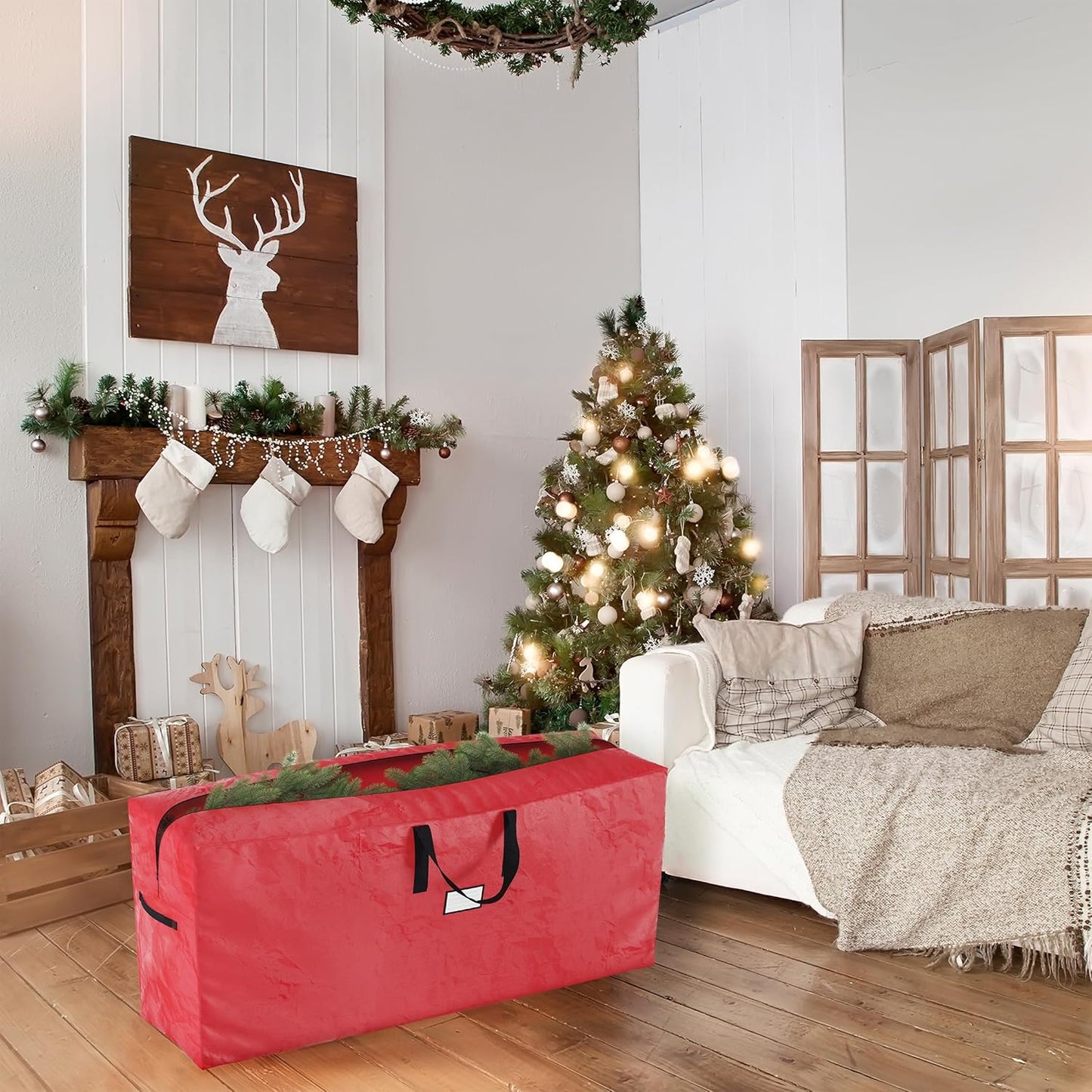Waterproof Christmas Tree Storage Bag for 9-Foot Artificial Trees & Holiday Decor - Elf Stor (Red)