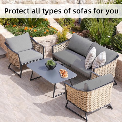 BIETYONE Stretch Patio Cushion Covers - 8Pcs Outdoor Couch Slipcovers | Washable Gray Furniture Protector