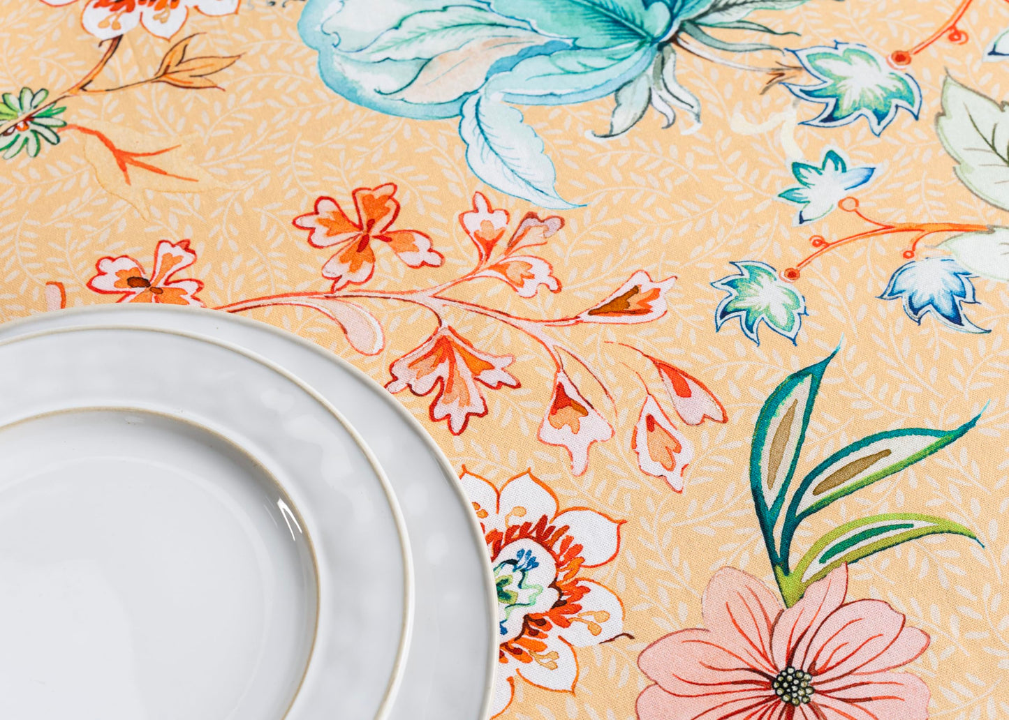 Maison d' Hermine Table Cloth Round Table 100% Cotton 63 Round Inches Tablecloth Reusable Decorative for Dining Kitchen Room Farmhouse Home Gifts for Mothers Day Spring Summer - Luxury Loft - Peach