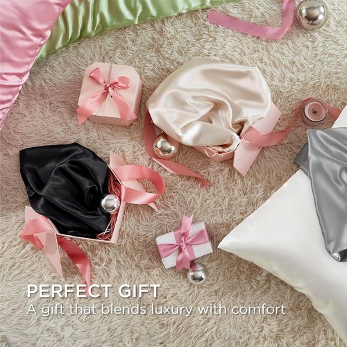 Bedsure Satin Pillowcase - Silky Soft Zippered Pillow Covers for Hair & Skin | Grey Queen Size Set of 2 (20x30 Inches)