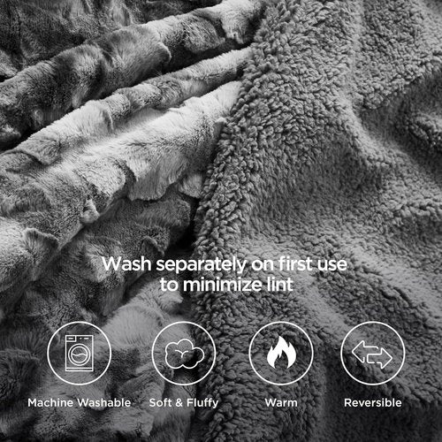 Bedsure GentleSoft Sherpa Throw Blanket - Cozy Fleece Blanket for Women | Plush Tie Dye Design, Grey, 50x60 Inches