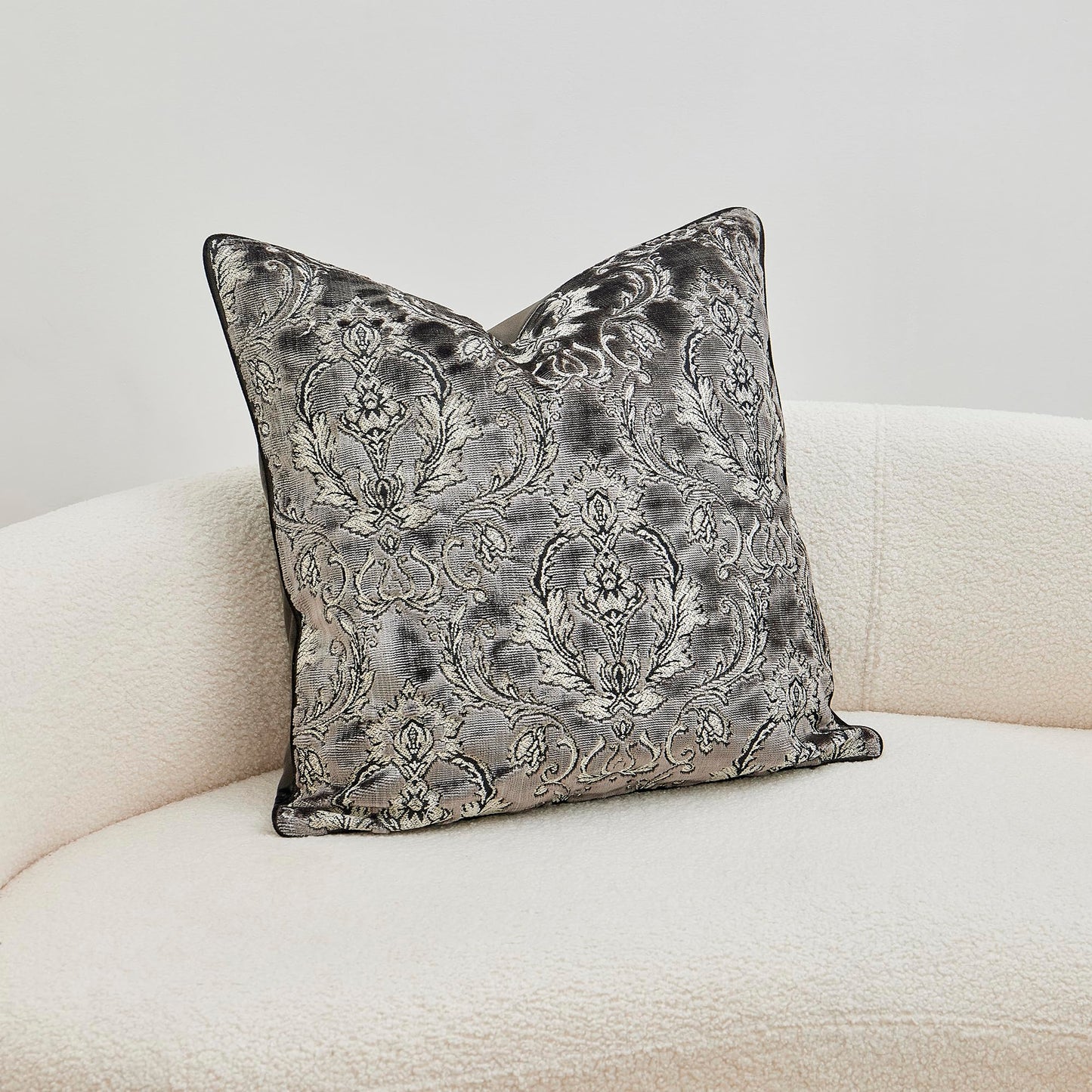Damask Throw Pillow Covers Cases Soft Cut Velvet Design Pillow Cover Elegant Luxurious Gray Decorative Cushion Covers for Living Room Couch Bed Sofa Chair Home Decor Decorations 24x24inch 1piece