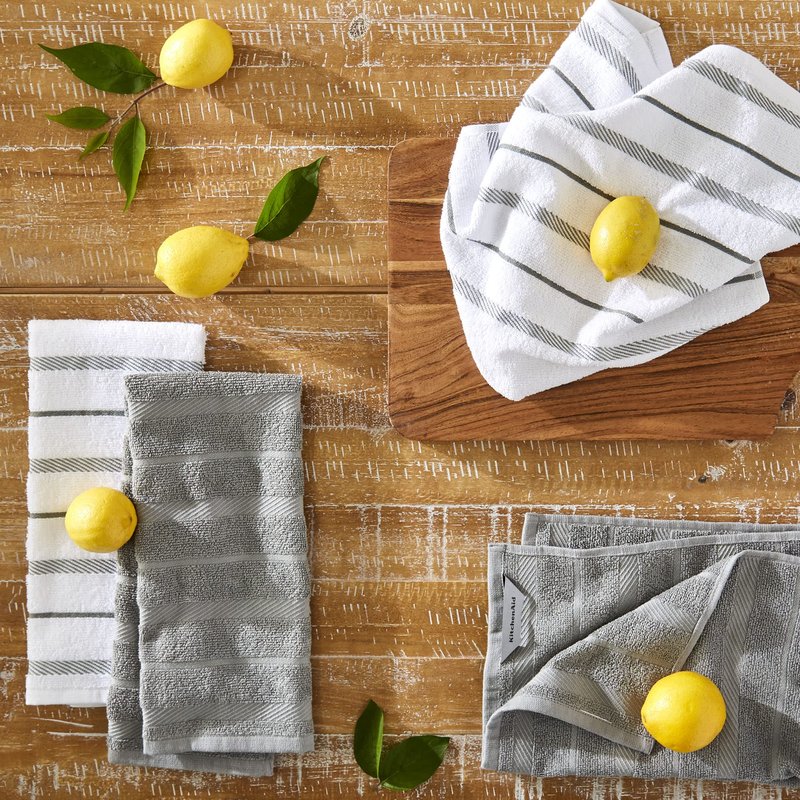 KitchenAid Albany Kitchen Towel 4-Pack Set, Grey/White, 16"x26"