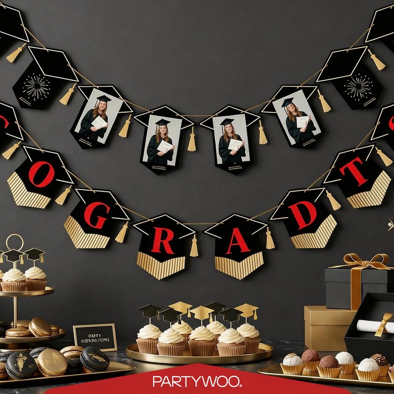PartyWoo Class of 2026 Black and Red Graduation Banner Decorations 2pcs Black Red 2026 Hanging Congrats Grad Party Banner Supplies for Middle High School College Graduation Party Decorations