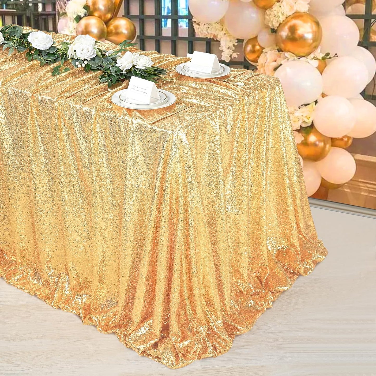 60x102 Inch Gold Sequin Tablecloth - Sparkly Rectangle Glitter Linen for Weddings & Parties