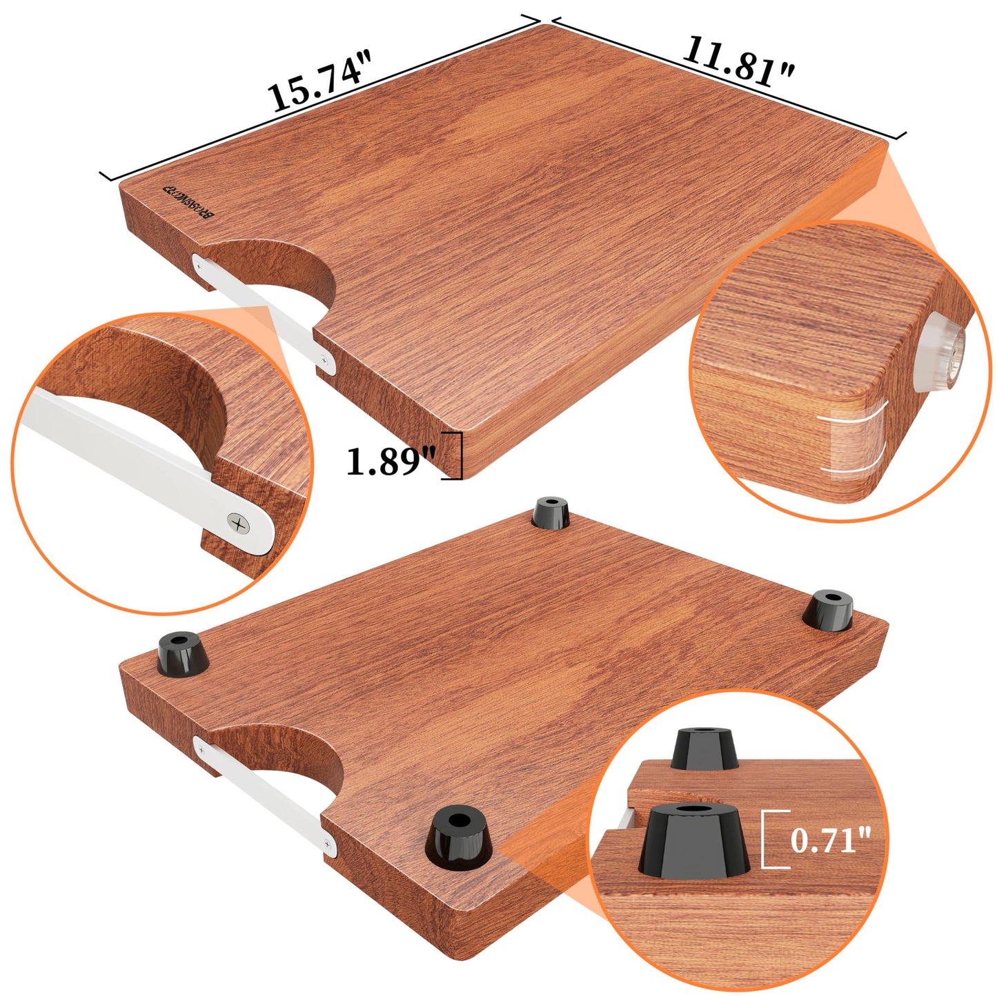 Brosisincorp Solid Sapele Wood Cutting Board - Large 15.74" x 11.81" x 1.18" Thick, Non-Toxic, Heavy-Duty Butcher Block with Rubber Feet for Kitchen