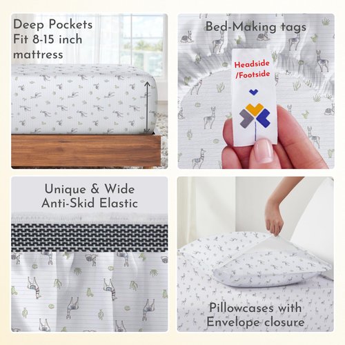 California Design Den Printed Queen Size Bed Sheet Set, 100% Organic Cotton Percale Sheets, Deep Pocket Queen Sheets & Pillowcase Set - Llama