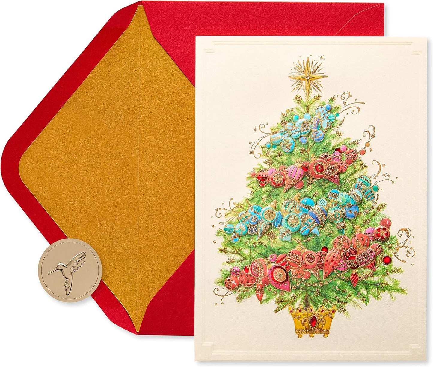 12-Pack Papyrus Christmas Cards with Envelopes - Peace & Happiness Tree Design