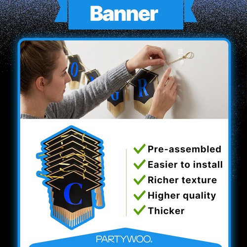 Graduation Decorations Class of 2026 Grad Party Supplies Set with Congrats Grad Backdrop Blue Banner Hanging Swirls Foil Latex Balloons Centerpieces Party Decoration Blue Black Gold 40pcs