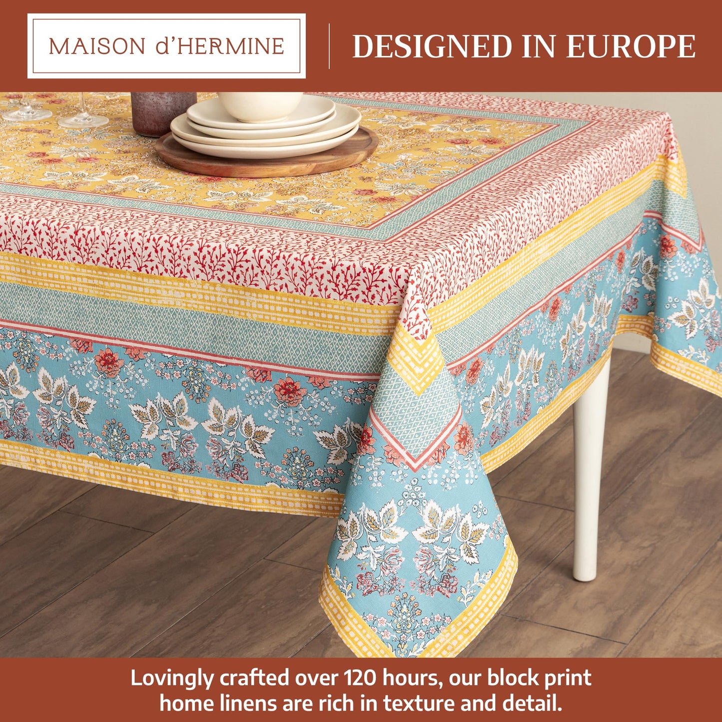 Maison d' Hermine Table Cloth Rectangle Table 100% Cotton 70 x 108 Inches Tablecloth Reusable Decorative for Dining Kitchen Room Farmhouse Home Gifts for Mothers Day Spring Summer - Marquise
