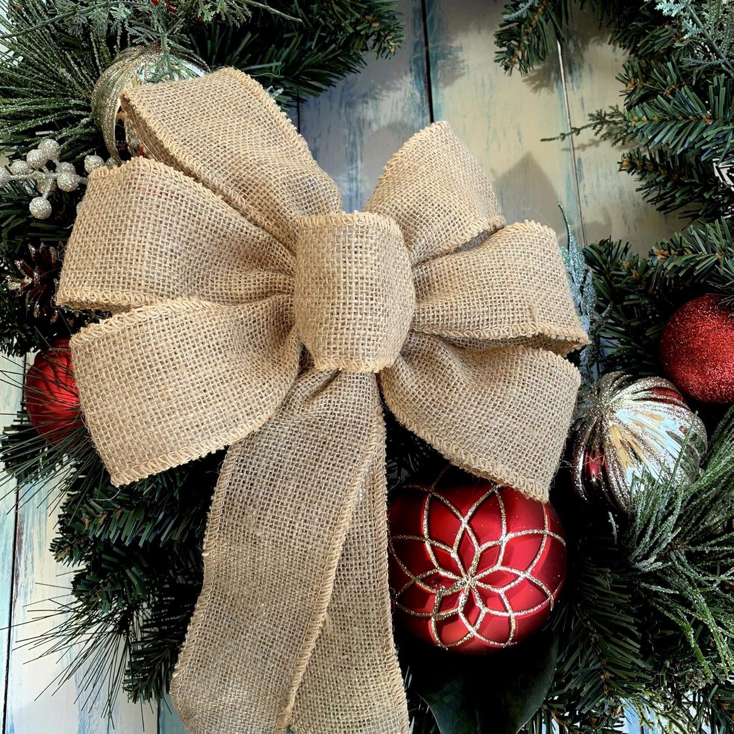 Natural Burlap Ribbon Wreath Bow - 10" Wide, 18" Long Tails for Seasonal Decor | Valentine's Day, Easter, Christmas