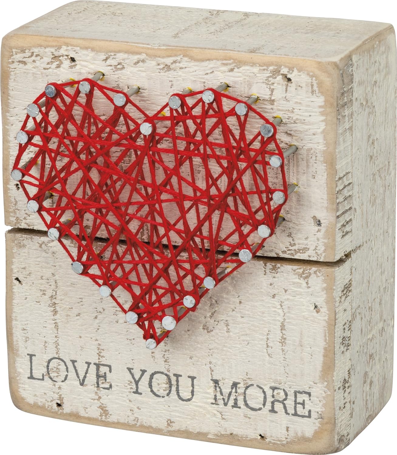 Family Tied Together Distressed Wood Sign - Hand-Strung Heart Wall Art & Desk Decor