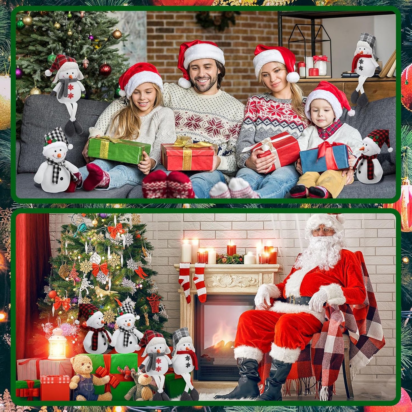 Yuntau Plush Snowman Decor - 4 Pack Sitting Winter Snowmen with Scarf & Hat | Rustic Holiday Ornaments