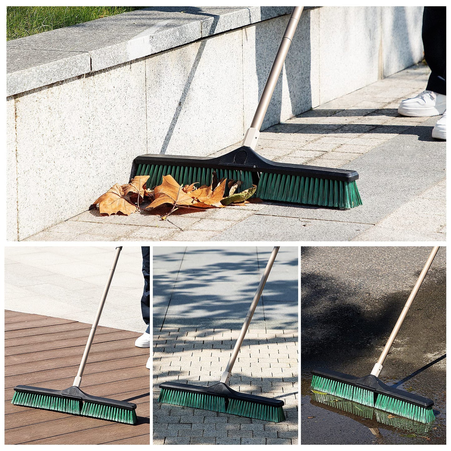 Eyliden Heavy Duty Push Broom 24" - Garage Sweeper Shop Brooms with 66" Long Handle, Outdoor Stiff Bristles Concrete Push Broom for Sidewalk Driveway Yard Patio Deck Warehouse Sweeping, Sweep Snow
