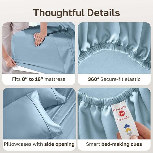 California Design Den 100% Cotton Bed Sheets Set - Silky Smooth, 400 Thread Count, Full Size - Sky Blue