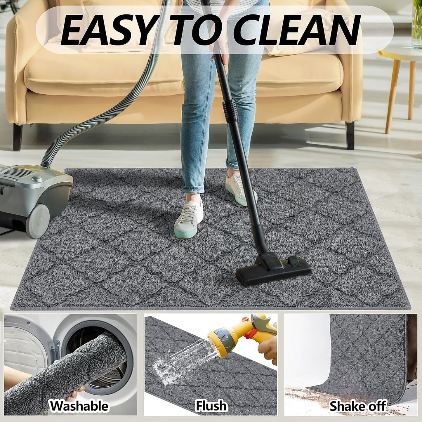 Timo Indoor Doormat - Absorbent Rubber Backing | Non-Slip 20"x32" Grey Entryway Rug