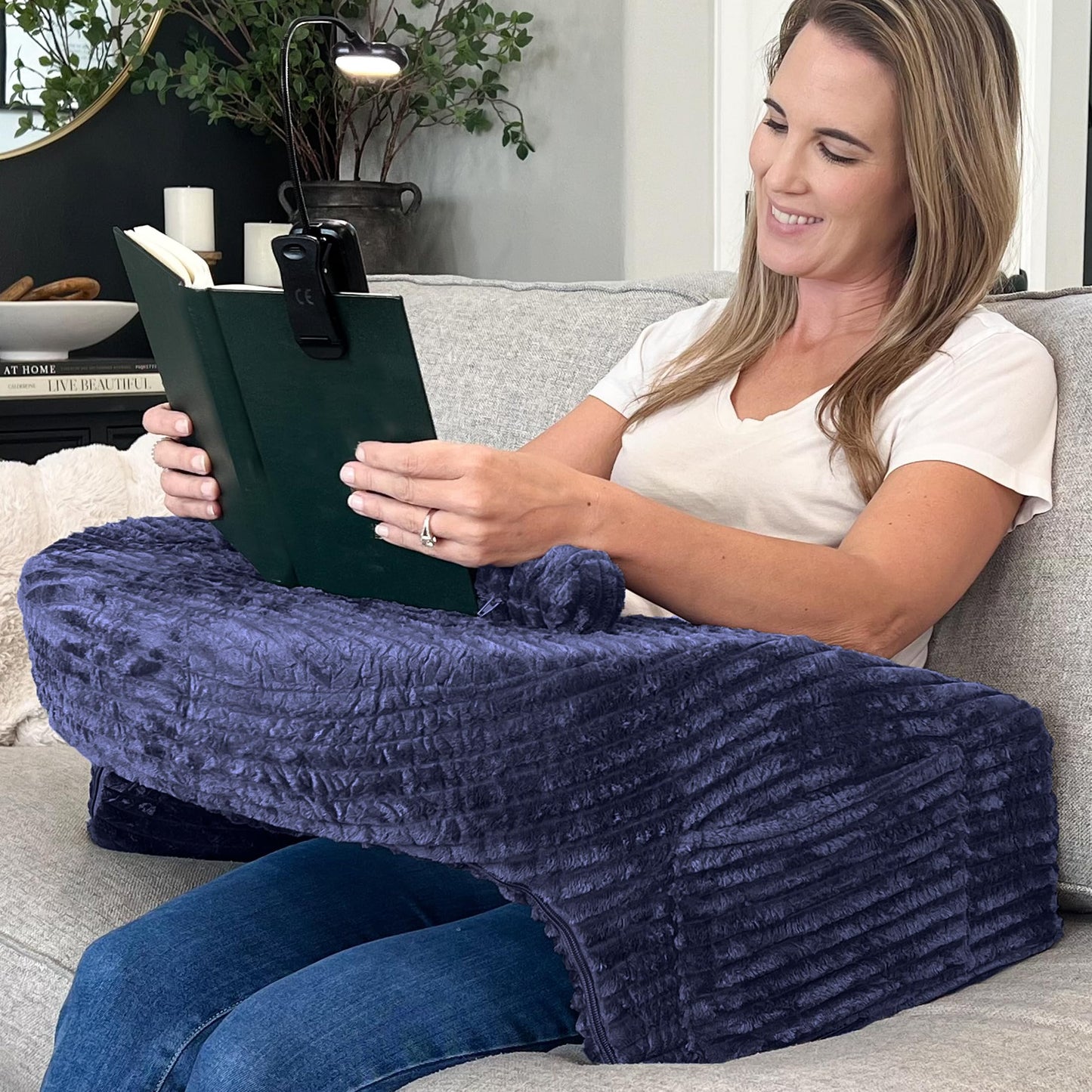 3-in-1 Reading Pillow for Gaming, Extra Large with Reading Light and Wrist Support Pillow, Memory Foam Lap Desk Bed Rest Pillow with Arm Rest, for Working, Playing Steam Deck Switch or Sitting