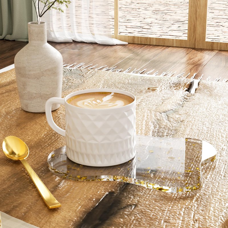 Leadiy Acrylic Coaster Decorative Plates, Irregular Bar Drink Coaster, Clear Cloud Shape Coffee Cup Coaster, Perfect for Tabletop Protection and Accessories Display.(Gold)