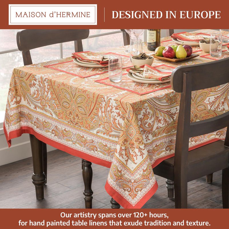 Maison d' Hermine Table Cloth Rectangle Table 100% Cotton 70 x 120 Inches Fall Tablecloth Reusable Everyday Use for Thanksgiving Christmas Decorations Dining Farmhouse Party (Kashmir Paisley)