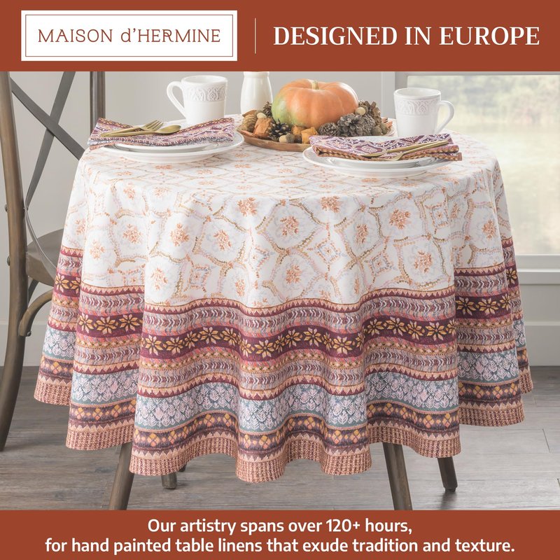 Maison d' Hermine Table Cloth Round Table 100% Cotton 63 Inches Fall Tablecloth Reusable Everyday Use for Thanksgiving Christmas Decorations Dining Farmhouse Party (Fair Isle)