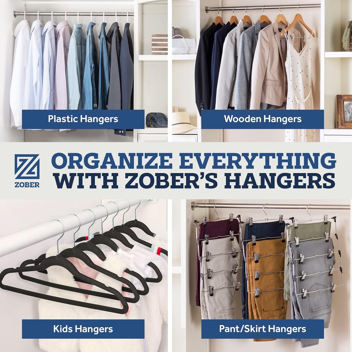 ZOBER Black Velvet Hangers - Non-Slip 50 Pack Clothes Hangers with 360° Swivel | Holds Up to 10 lbs