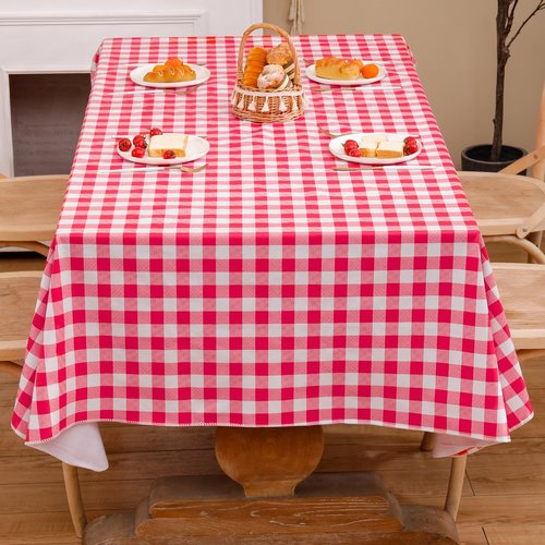 Heavy Duty Vinyl Tablecloth with Flannel Backing Waterproof Oil-Proof Plastic Table Cloth Stain-Resistant Wipeable Rectangle or Square Table Cover for Indoor and Outdoor (Red Checkered, 54x54 Inch)