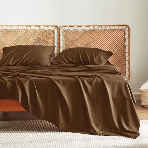 Bedsure Cooling California King Sheet Set - Breathable Rayon from Bamboo, Soft & Luxurious, Deep Pocket Up to 16 Inches, Brown