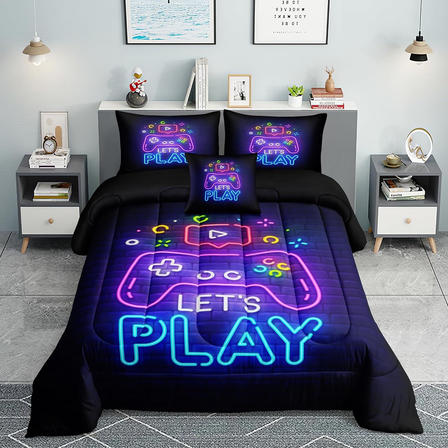 Football Comforter Sets,6 PCS Football Bedding Set,Kids Comforter Sets for Boys,Twin Black and Gold Bed Sets for Boys,Bed in A Bag with Sheets