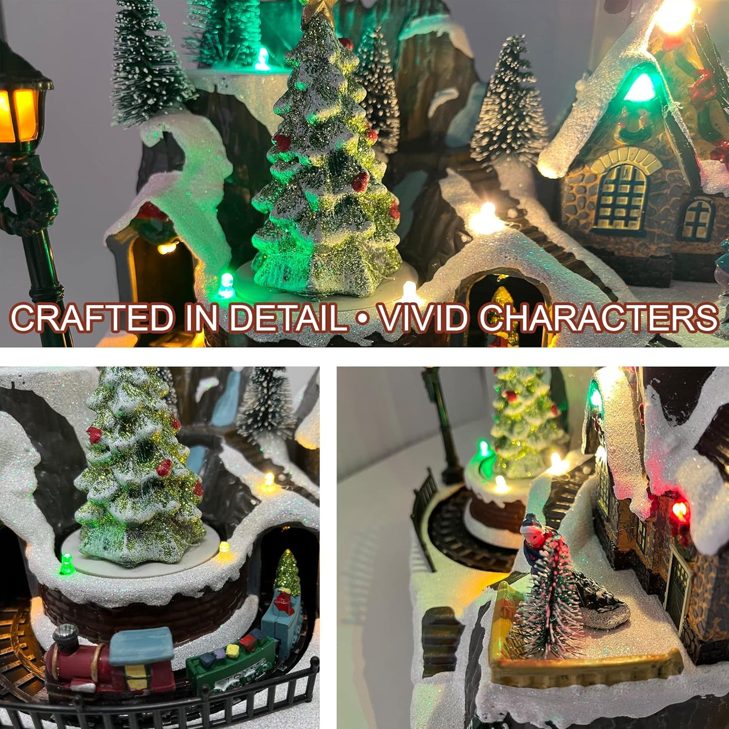 allgala Christmas Village House Crafted Polyresin Christmas House Collectable Figurine with USB and Battery Dual Power Source-Moving Train and Santa-XH93447