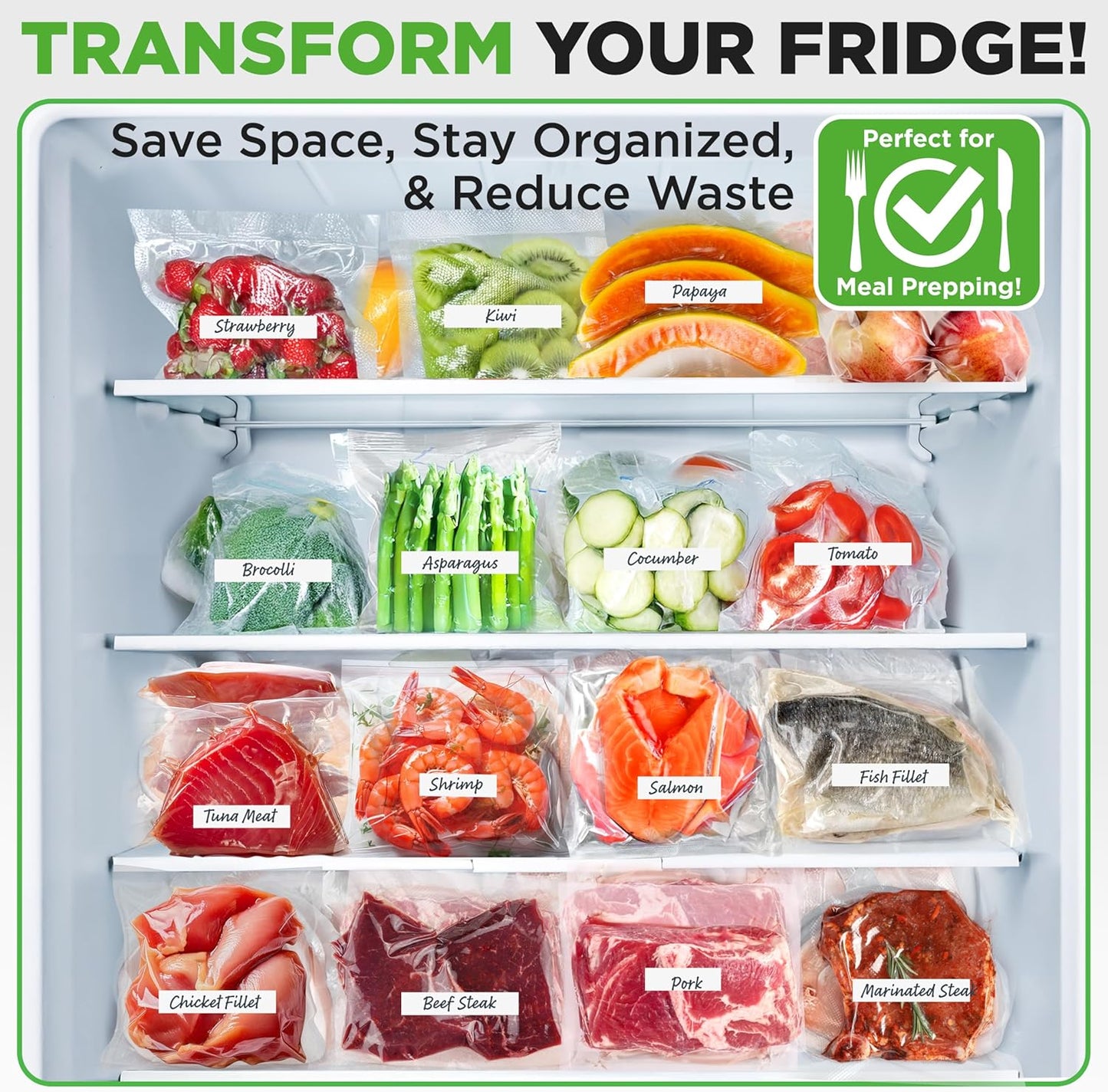 NutriChef Vacuum Sealer Bags - Heavy Duty, BPA-Free Rolls 11x50 | Perfect for Meal Prep & Sous Vide