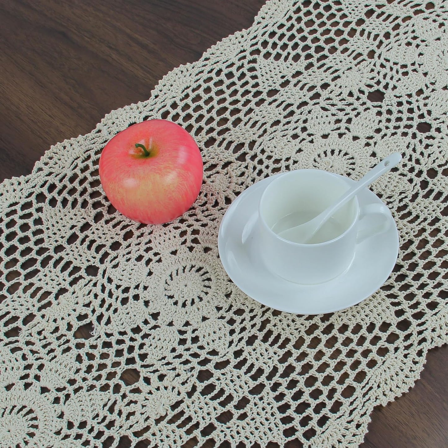 Handmade Crochet Lace Table Runner 15x51 Inch - Elegant White Décor