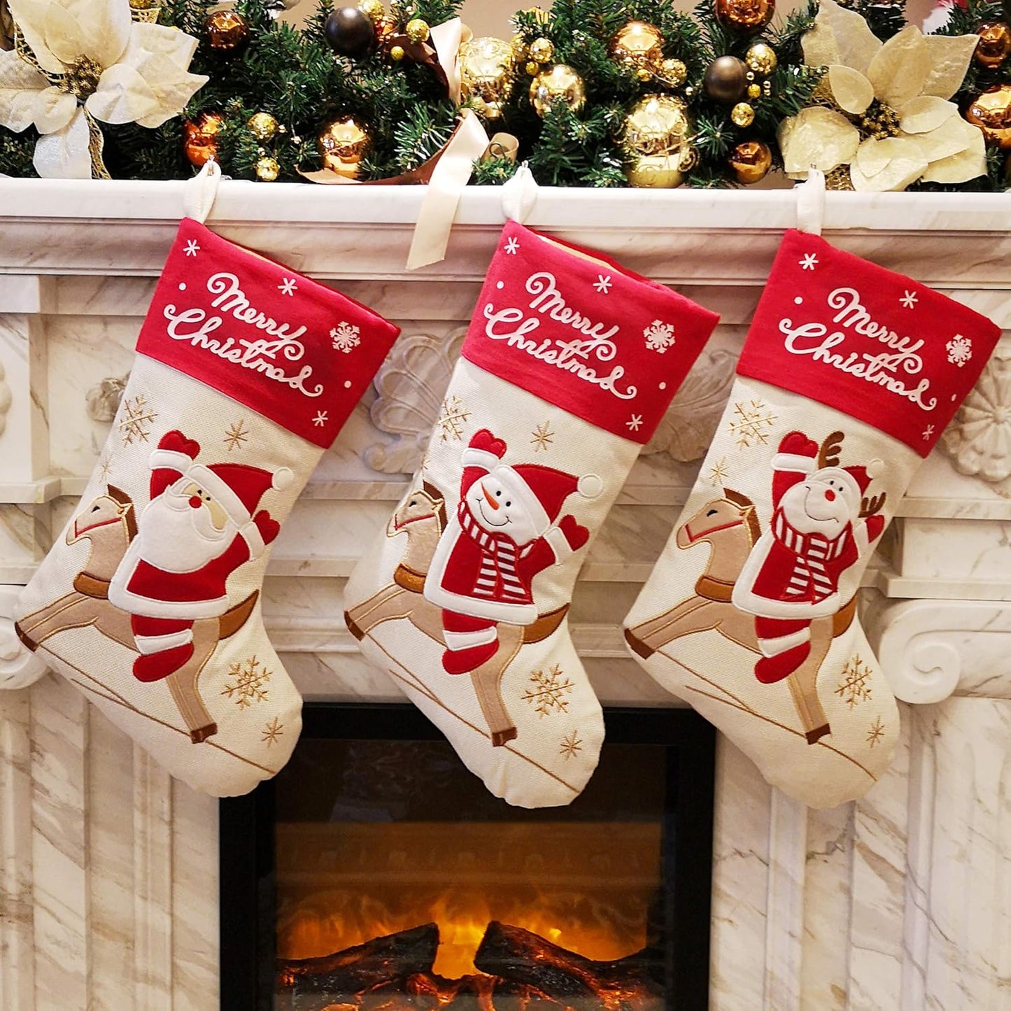 3D Plush Christmas Stockings Set - Santa, Snowman & Reindeer - Festive Holiday Decor for Kids & Family