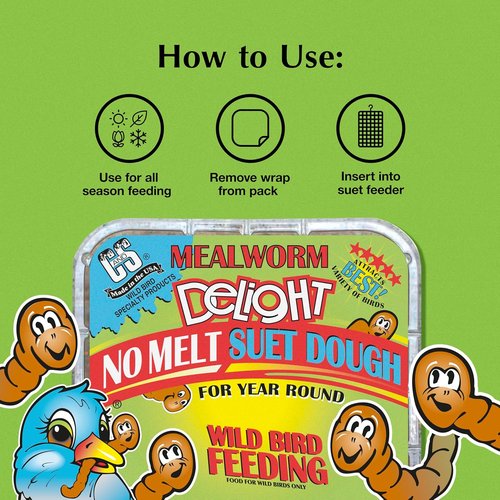 C&S Mealworm Delight Suet Cakes - No Melt Formula for Wild Birds | 11.75 Ounces, Pack of 8
