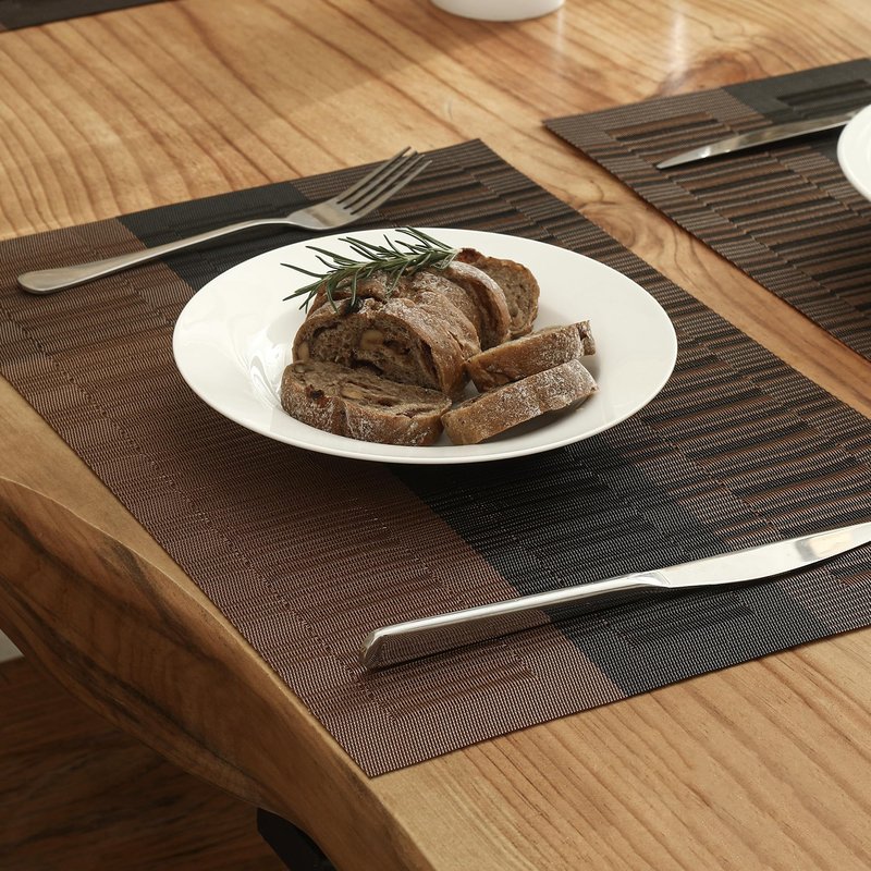 Leetaltree Brown with Black Striped Placemats Set of 8 - Heat Resistant Non-Slip Place mats for Dining Table, Washable Durable PVC Vinyl Woven Table Mats(Brown Stripe, 8)