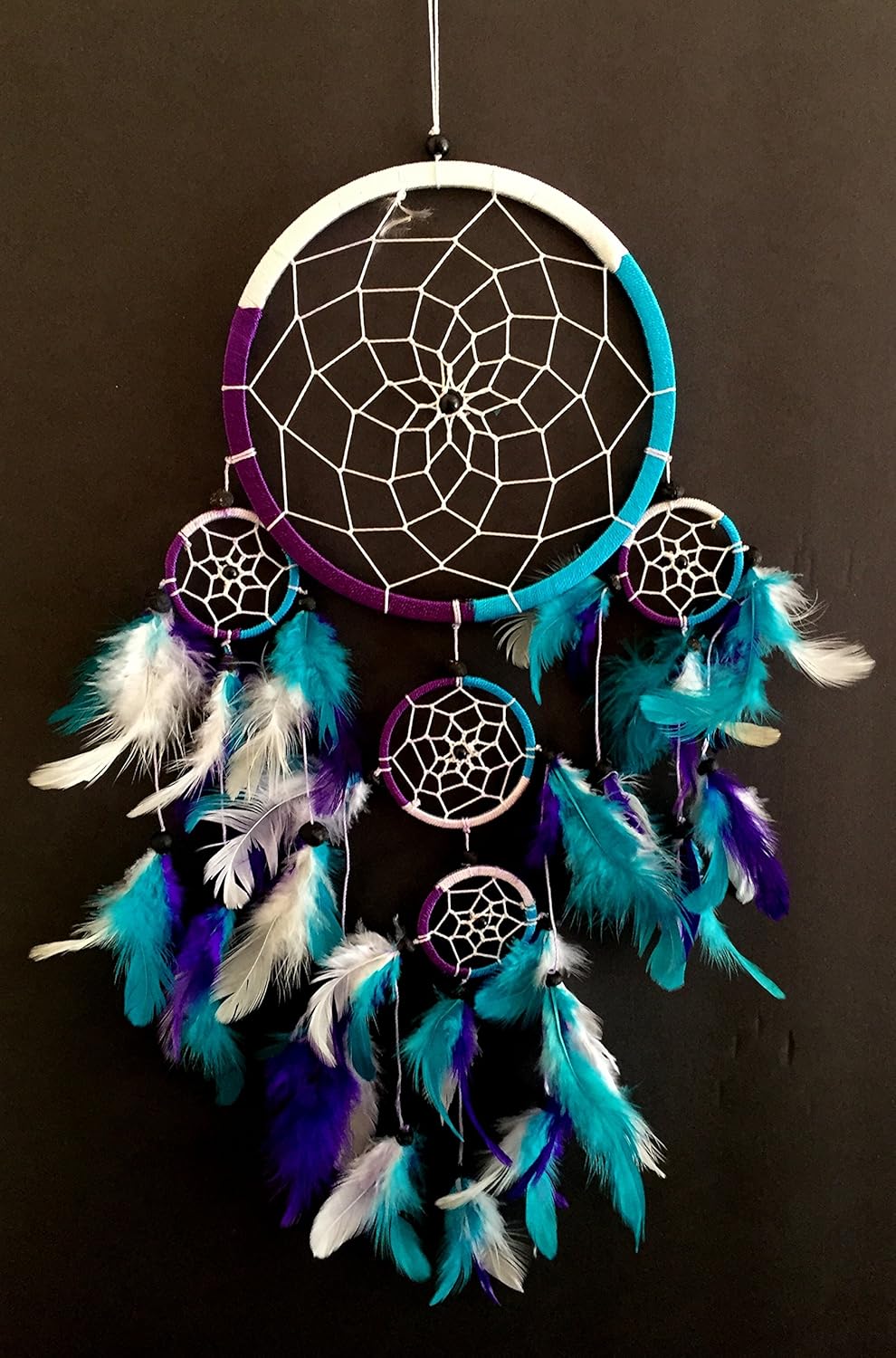 Handmade Rainbow Chakra Dream Catcher - 7" Diameter with Tie Dye Feathers & Beads