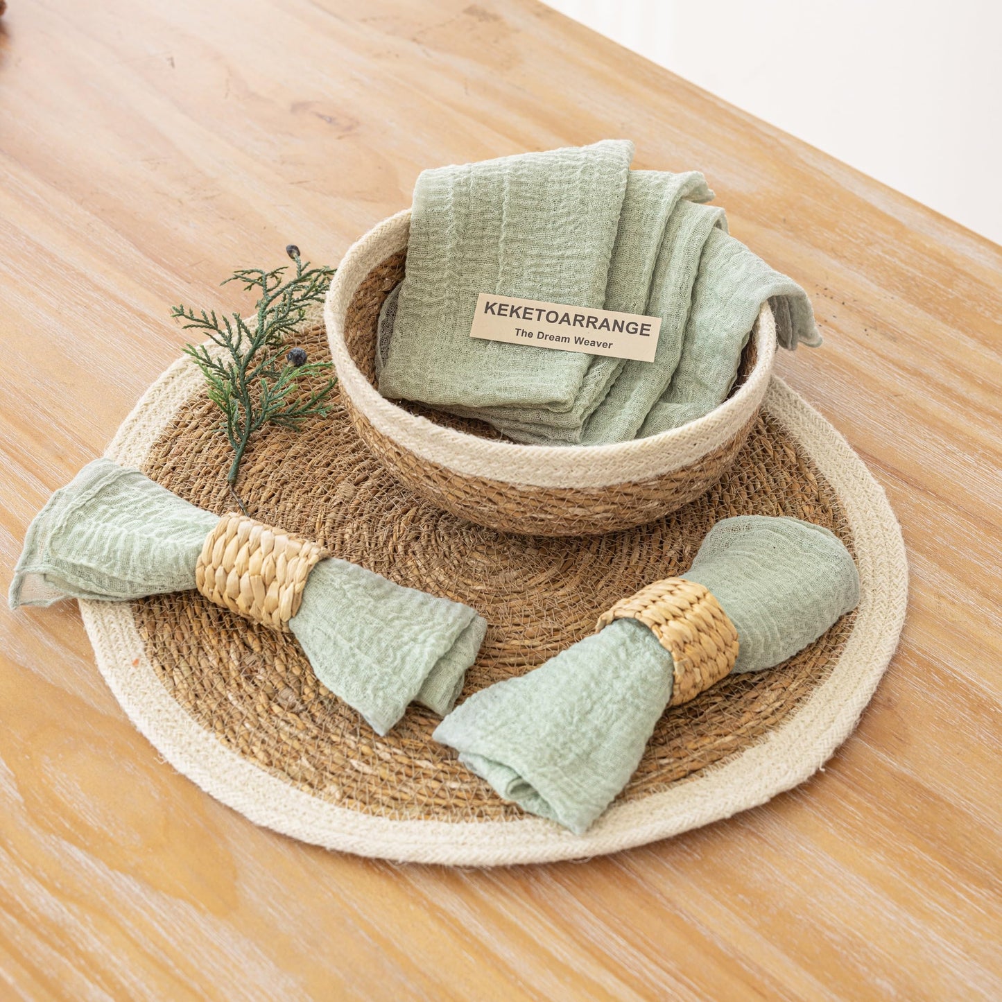 Keketoarrange Cheesecloth Napkins 17x17 Inches Cloth Napkins Handmade Reusable Washable for Dinner Wedding Baby Bridal Shower Party Boho Decorations Bulk Set of 6 Sage Green