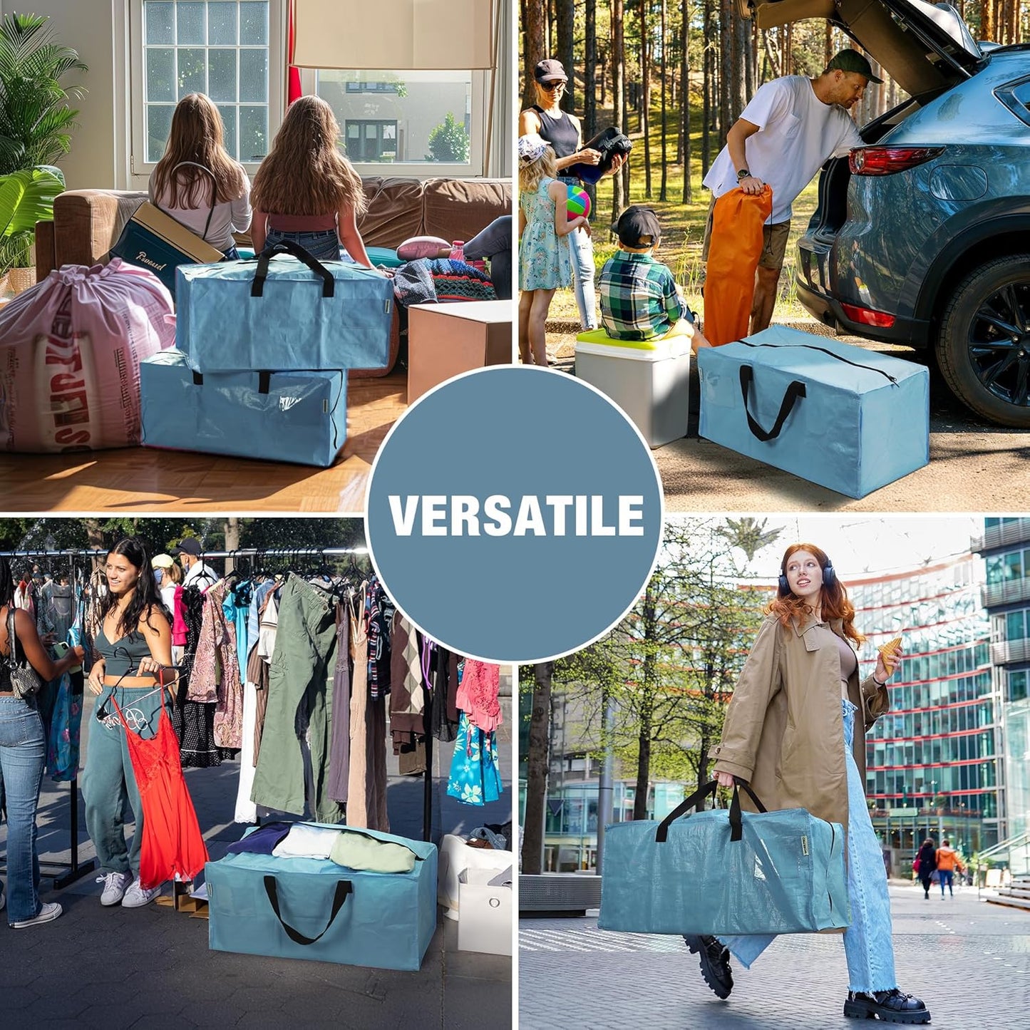 WORKPRO Extra Large Moving Bags - Heavy-Duty Storage Totes with Zippers & Backpack Straps | Dusty Blue, 6 Pack