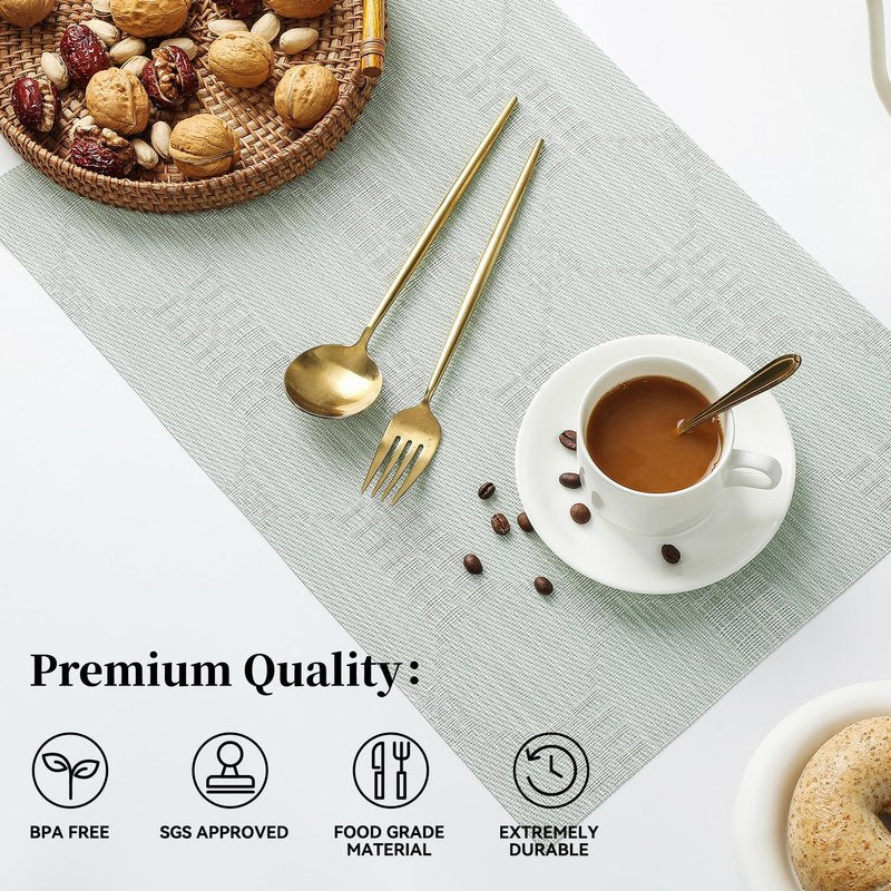 Leetaltree Mint Cream Placemats Set of 12 - Heat Resistant Non-Slip Place mats for Dining Table, Washable Durable PVC Vinyl Woven Table Mats(Mint Cream, 12)
