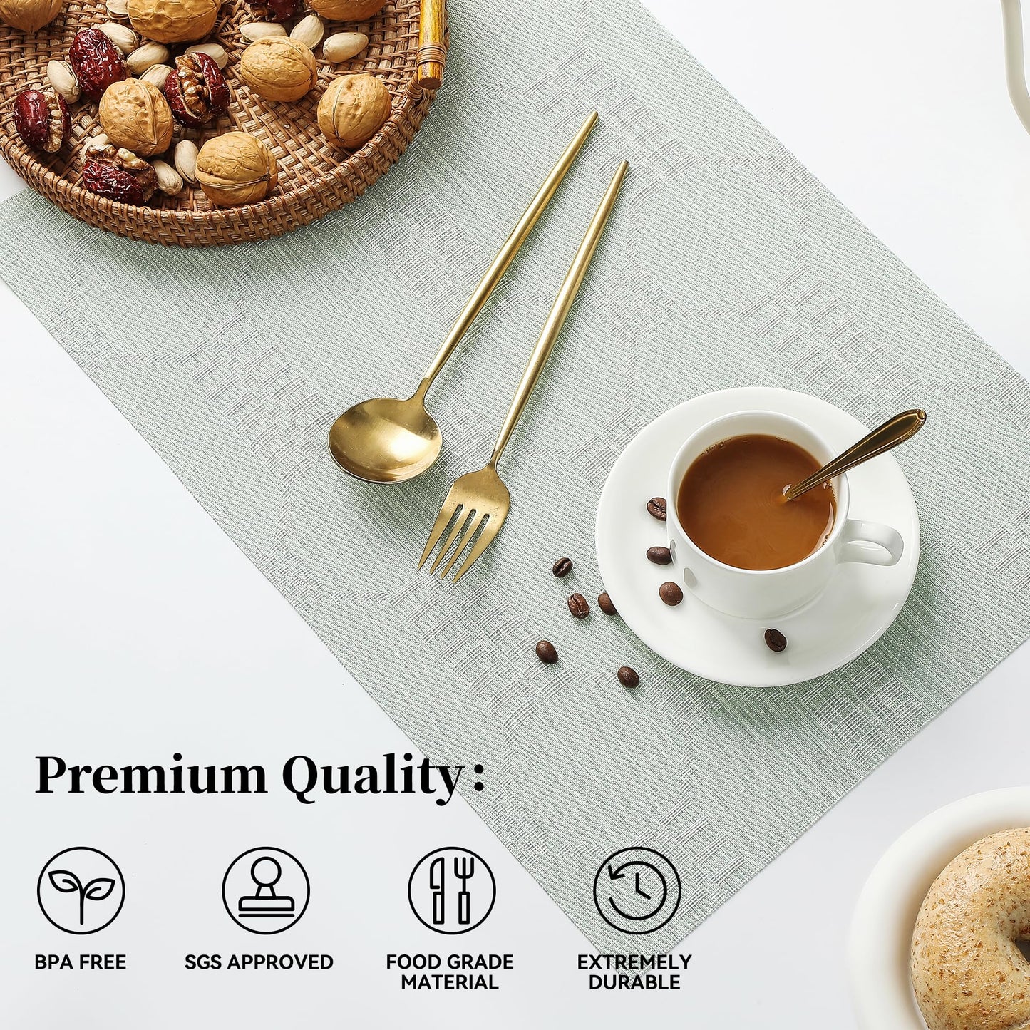 Leetaltree Mint Cream Placemats Set of 12 - Heat Resistant Non-Slip Place mats for Dining Table, Washable Durable PVC Vinyl Woven Table Mats(Mint Cream, 12)