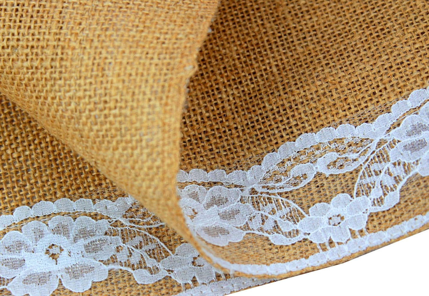 Jute Table Runner Set - 2 Pack Natural Burlap with White Lace Trim, 12x108 in for Fall & Holiday Dining