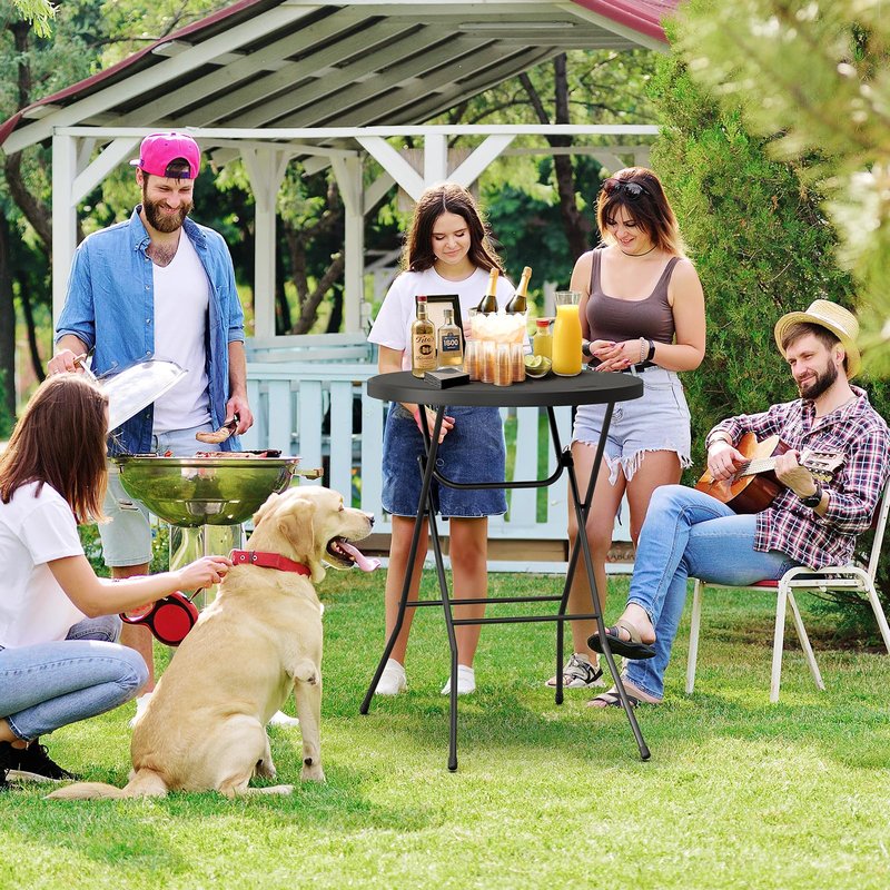 VINGLI 32" Plastic Folding Round Table Bar Height, HDPE Matrial with Gray Metal Finish, High Top Table for Outdoor Party, Cafes, Restaurants, Backyard, Dining Room, Wedding Event,1 Pack, Black